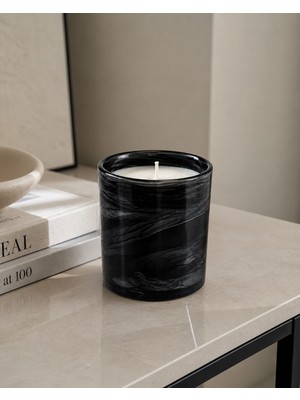 Orcadeco&lumera-Siyah Mermer Desenli Cam Mum 10 cm – Dekoratif Lüks Kavanoz Mum, Modern Ev & Banyo Aksesuarı