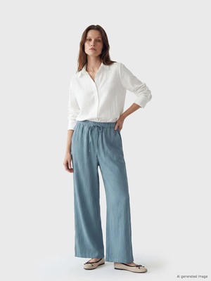 LC Waikiki Lcw Modest Mavi Beli Lastikli Dokulu Kadın Pantolon