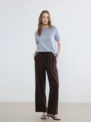 LC Waikiki Lcw Modest Kahverengi Beli Lastikli Geniş Paça Kadın Pantolon
