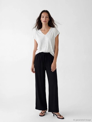 LC Waikiki Lcw Everyday Siyah Beli Lastikli Geniş Paça Kadın Pantolon