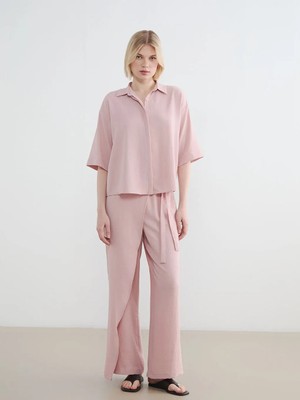 LC Waikiki Lcw Vision Pembe Beli Bağlamalı Geniş Paça Kadın Pantolon