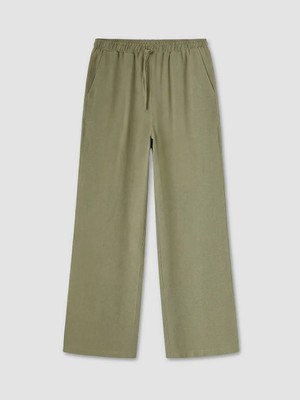 LC Waikiki Xsıde Haki Keten Karışımlı Kadın Pantolon