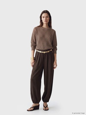 LC Waikiki Lcw Modest Kahverengi Beli Lastikli Kadın Jogger Pantolon