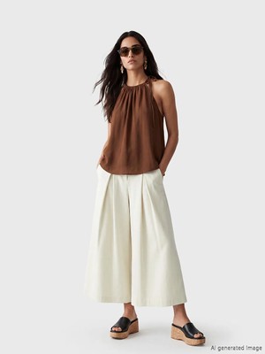 LC Waikiki Lcw Vision Bej Regular Fit Kadın Pileli Pantolon Etek