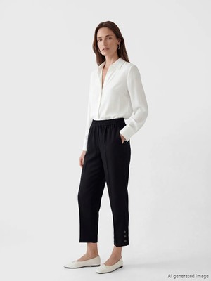 LC Waikiki Lcw Grace Siyah Beli Lastikli Keten Karışımlı Kadın Pantolon