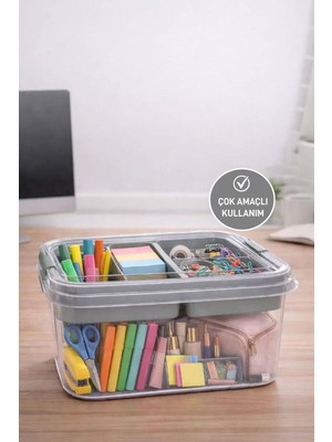 Selka Home Gri Renk Bölmeli Organizer Kutu 4.5 lt Dayanıklı Plastik Mutfak Düzeni için İdeal