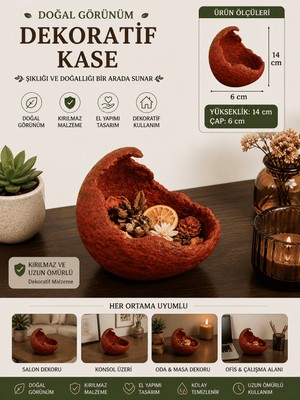 Art By Aslı Dekoratif Kase Doğal Görünümlü El Yapımı Kırılmaz Kase 14 cm Modern Tasarım