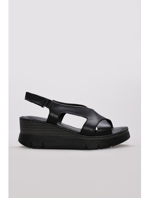 Fast Step Hakiki Deri  Kadın Dolgu Topuk Sandalet 621ZA1405