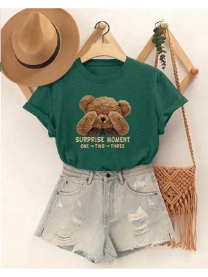 Nigrum Pardus Nıgrum Pardus Utangaç Minik Ayıcık Baskılı Pamuk Kız Çocuk Oversize T-Shirt