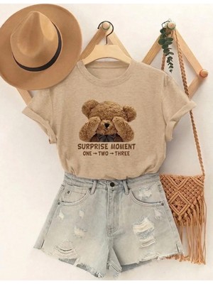 Nigrum Pardus Nıgrum Pardus Utangaç Minik Ayıcık Baskılı Pamuk Kız Çocuk Oversize T-Shirt
