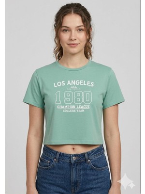 Moda Kadın Baskılı Oversize Tişört Los Angeles Yazılı Rahat Kalıp Günlük T-Shirt