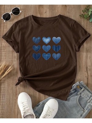 Nigrum Pardus Nıgrum Pardus Mavi Kalpler Baskılı Yeni Sezon  Oversize Kız Çocuk Şık T-Shirt