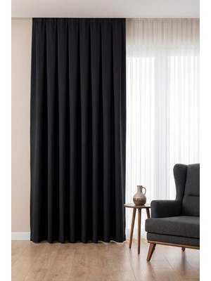 Nareen Home Siyah Fon Perde 140X260 Pilesiz