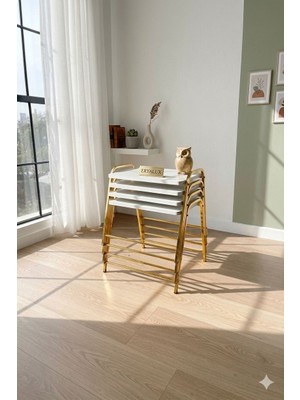 Eryalux Home 4'lü Tepsi Model Gold-Beyaz Zigon Sehpa