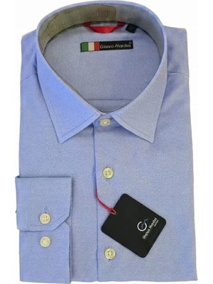 Gianco Mardini Erkek Mavi Pamuklu Regular Slim Gömlek - Desenli Kumaş