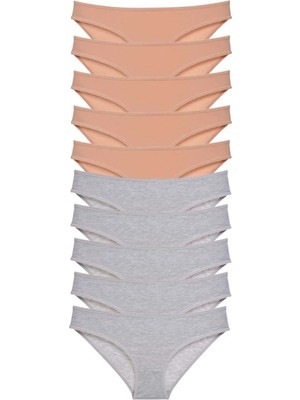 Zenvia 10 Adet Süper Eko Set Likralı Kadın Slip Külot Ten Gri