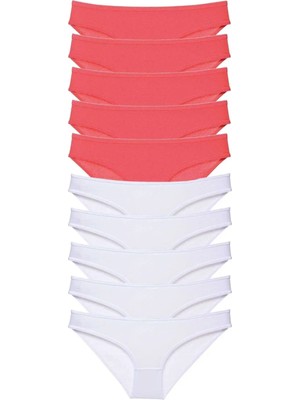 Zenvia 10 Adet Eko Set Likralı Kadın Slip Külot Fuşya Beyaz