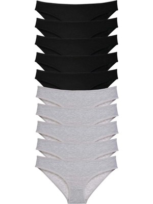 Zenvia 10 Adet Süper Eko Set Likralı Kadın Slip Külot Siyah Gri