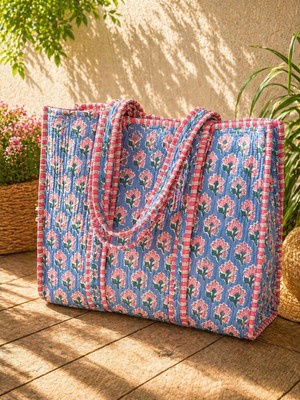 Kapitoneli Kaplan Desenli Tote Bag – Büyük Boy Print Baskı Kumaş Çanta