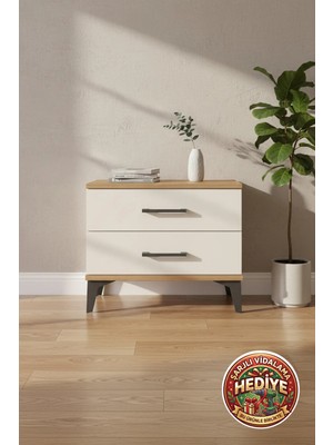 Luna Komodin 2 Çekmeceli 60X44X48: Atlas Çam & Aytaşı Modern Şıklık