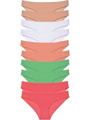 Zenvia 10 Adet Süper Eko Set Likralı Kadın Slip Külot Ten Beyaz Pudra Yeşil Fuşya