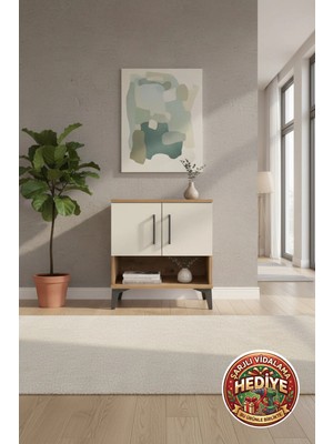 Luna Komodin: 2 Raflı, 2 Kapaklı, Çam & Aytaşı Renkli - 60X44X64