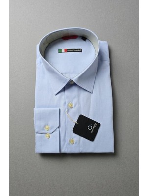 Gianco Mardini Erkek Açık Mavi Pamuklu Regular Slim Gömlek - Desenli Kumaş