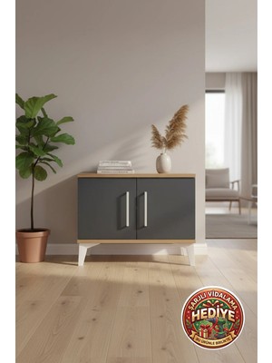 Silva Komodin 2 Kapaklı Raflı 60X30X48 Çam-Antrasit | Modern Depolama