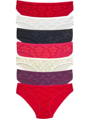 Zenvia 7 Adet Önü Dantelli Transparan Kadın Slip Külot S1