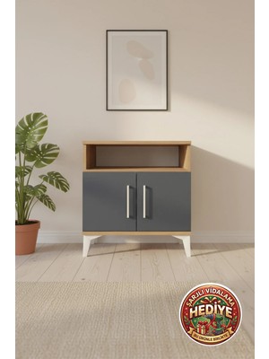 Luna Komodin 2 Raflı 2 Kapaklı 60X44X64 Çam-Antrasit: Şık ve Fonksiyonel