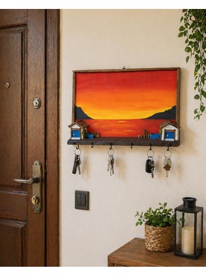 Anı Atölyesi El Yapımı Gün Batımı Temalı Ahşap Duvar Anahtarlık – Akrilik Boya TABLO/45X30 cm