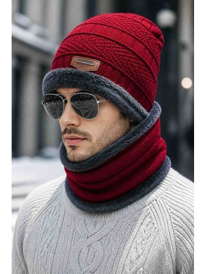 BBS Bordo Kışlık Sıcak Tutan Polar Bere Boyunluk Seti