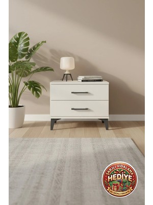 Luna Komodin 2 Çekmeceli Aytaşı - 60X44X48 cm | Modern Tasarım Yatak Odası