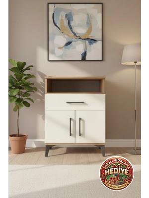 Silva Komodin 2 Raflı 1 Çekmeceli 2 Kapaklı Çam-Aytaşı 60X30X80CM