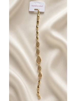 My Takı Store Çelik Vip 14K Gold Renkli Zirkon Taşlı Bileklik