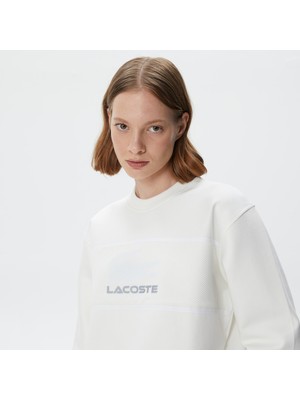 Lacoste Kadın Relaxed Fit Bisiklet Yaka Baskılı Beyaz Sweatshirt