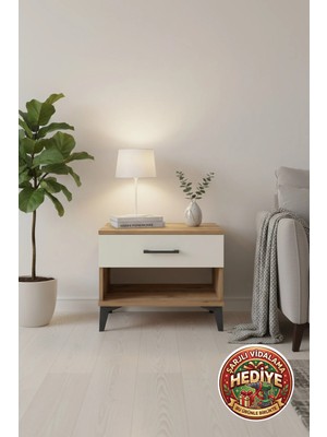 Silva Komodin 60X30X48 Tek Çekmeceli - Atlas Çam & Aytaşı Rengi