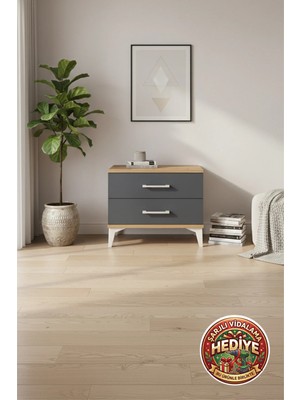 Luna 2 Çekmeceli Komodin: Şık Çam-Antrasit Tasarım 44X44X48 cm
