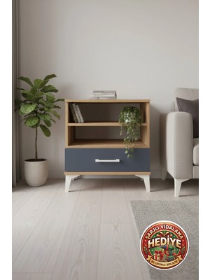 Luna Komodin 2 Raflı 1 Çekmeceli Çam-Antrasit 60X44X64 - Şık ve Fonksiyonel Saklama Çözümü