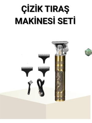 T Bıçaklı Profesyonel Çizik Tıraş Makinesi Seti – 120 Dakika Kullanım, Şarjlı & Kablolu