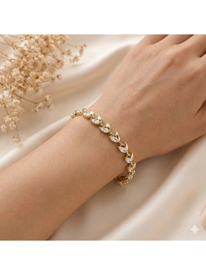 My Takı Store Vip Çelik 14K Altın Kaplama Zirkon Taşlı Bileklik