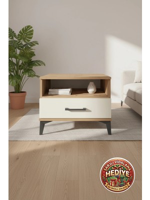 Luna Komodin: 1 Çekmeceli & Raflı, Çam-Aytaşı Tasarım, 60X44X48
