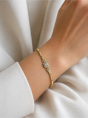 My Takı Store Xupıng 14K Gold Renkli Zirkon Taşlı Çelik Bileklik (18 Cm)