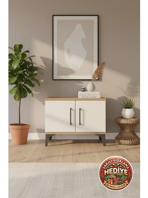 Luna Komodin 2 Kapaklı 1 Raflı 60X44X48 Çam-Aytaşı | Modern Tasarım