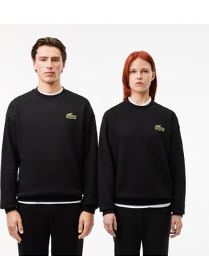 Lacoste Unisex Loose Fit Bisiklet Yaka Organik Pamuk Siyah Sweatshirt