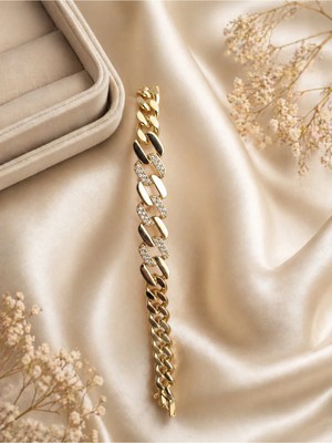 My Takı Store Vip Çelik 14K Altın Kaplama Zirkon Taşlı Bileklik
