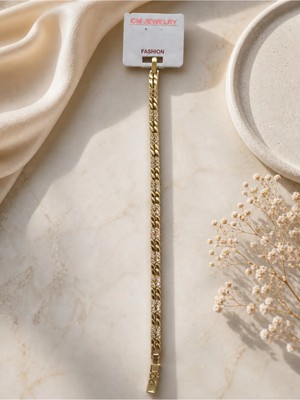 My Takı Store Çelik Vip 14K Gold Renkli Zirkon Taşlı Bileklik