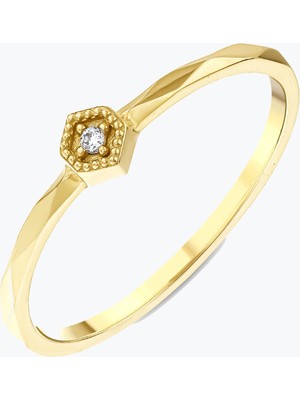 Goldium Jewellery Minimal Altıgen Geometrik Kesim Yüzük