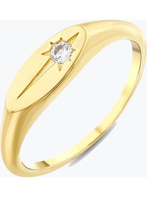 Goldium Jewellery Kutup Yıldızı Motifli Oval Yüzük