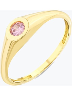 Goldium Jewellery Açık Pembe Yuvarlak Taşlı Yüzük